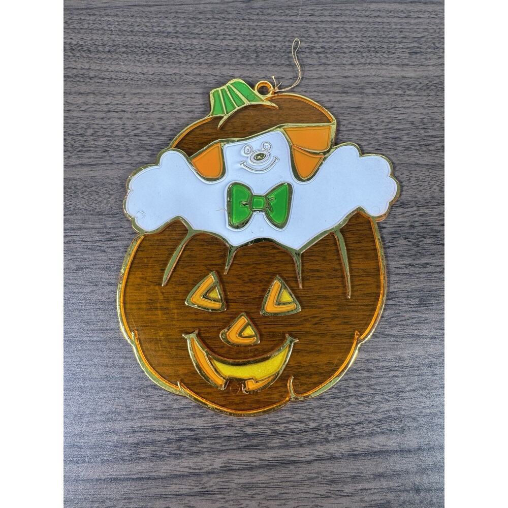 Vintage Halloween Ghost and Pumpkin wall hanging. retro jack-o-lantern 80s‎
